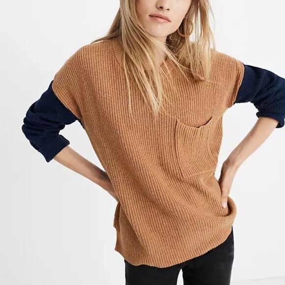 Madewell Brown And Navy Color Block Sweater Size Womens XS - Picture 1 of 5